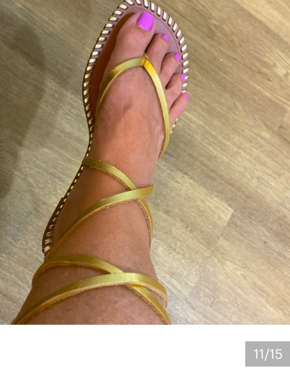 Zara Leather Gold Leather Lace-Up Sandals - Picture 4 of 7
